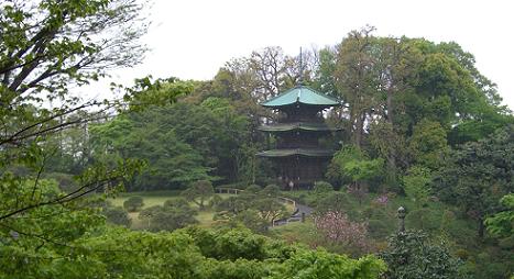 新緑の椿山荘の庭園