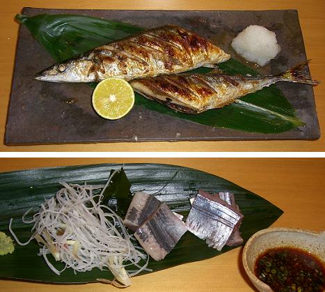 秋刀魚の塩焼きと刺身